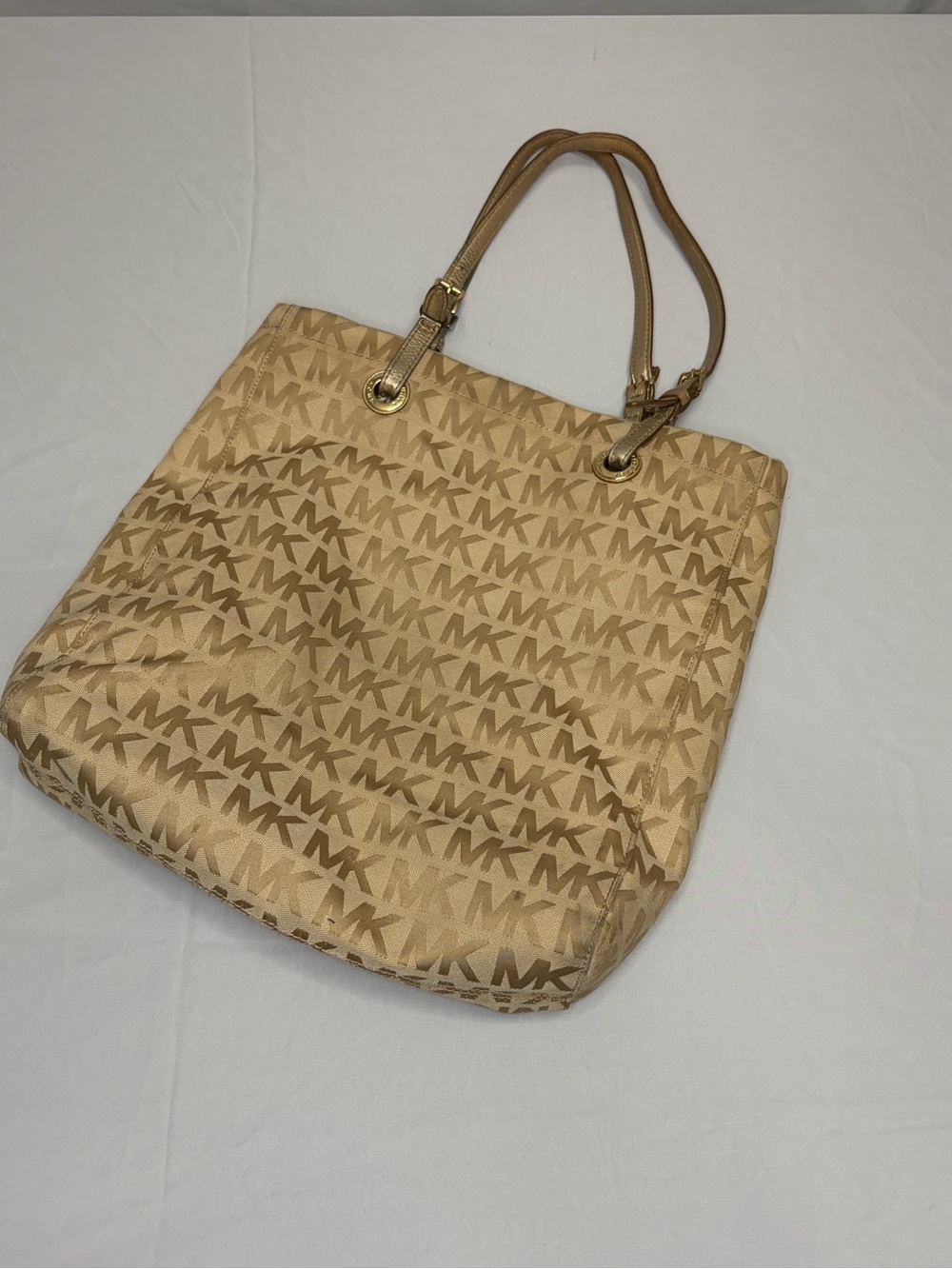 Michael Kors Tan Monogram Shoulder Tote Like Design